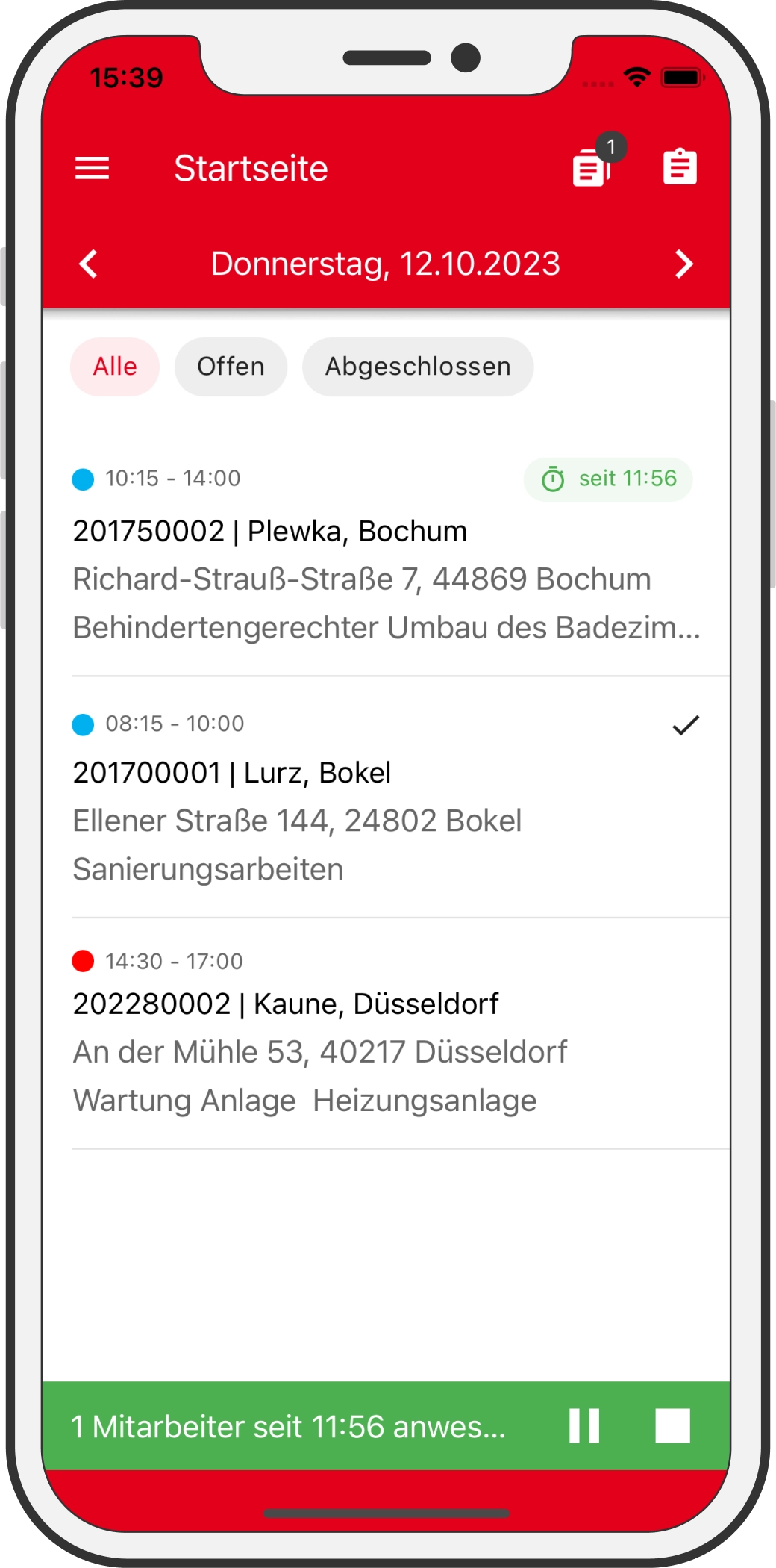 Time4 App: Service Modus Mockup