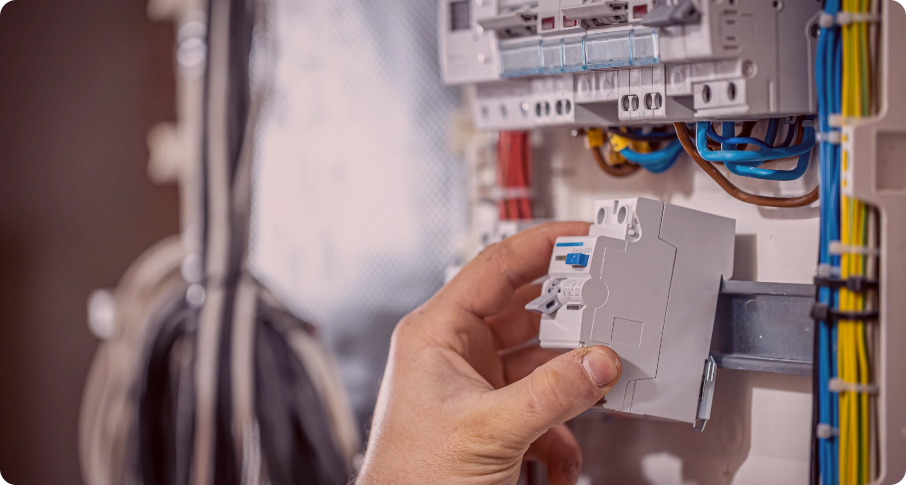 Electrician installing a fuse in the electric circuit.